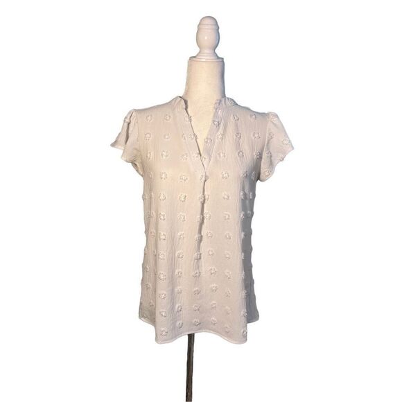 B notched neck  light gray embellished polka dot blouse - S - Picture 1 of 7